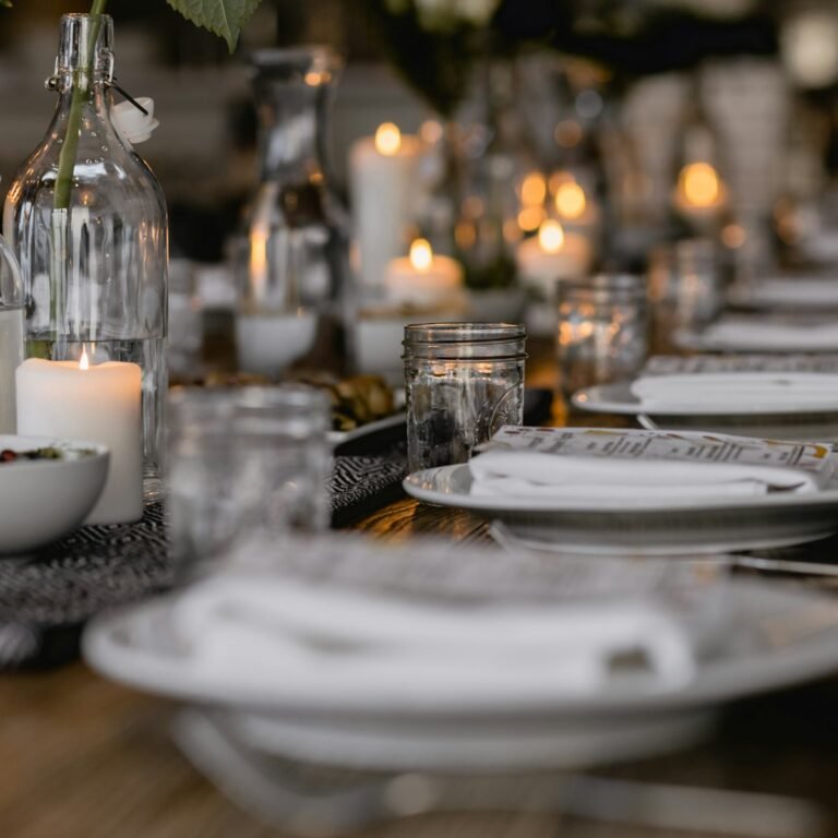 Placeholder image for private celebrations, a long table set with candles